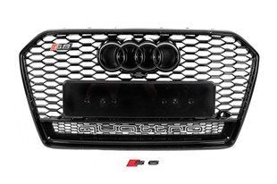 Передняя черная решетка S-style с надписью Quattro (2014-2017) для Ауди A6 C7